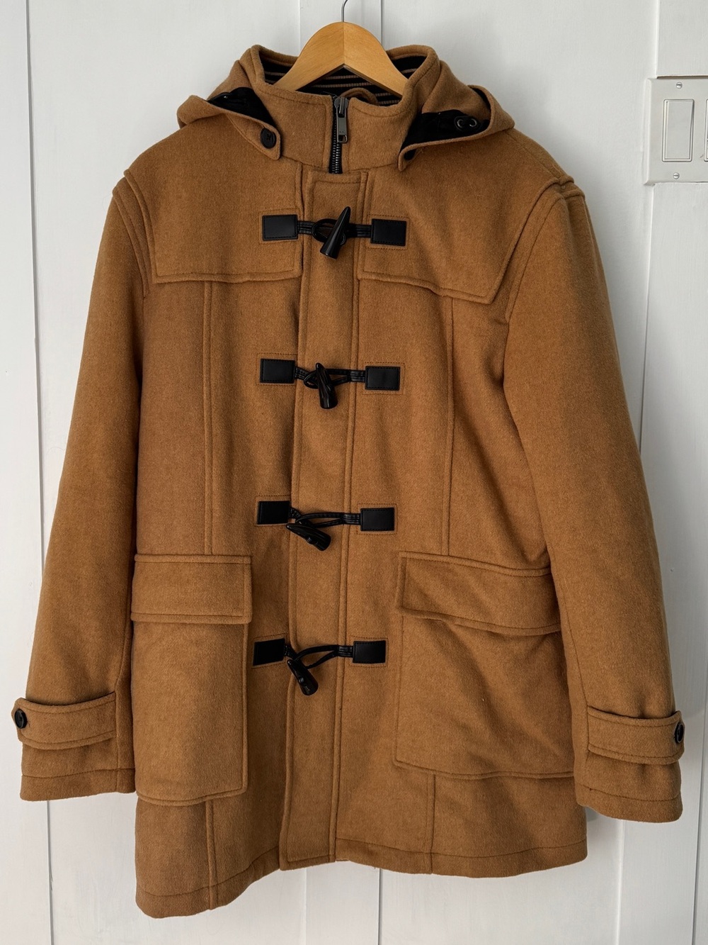 Camel Wool Blend Duffle/Toggle Coat, Large